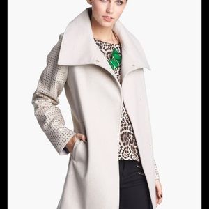 Grey Mid-length Coat with Gold Stud Sleeves